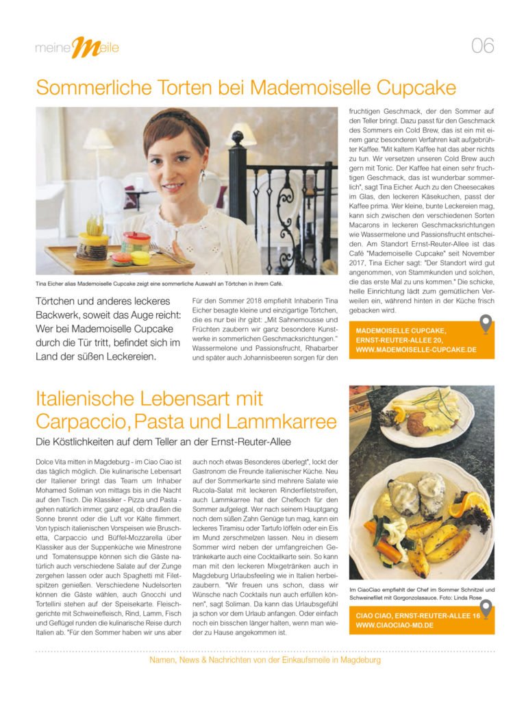 Wobau Zeitschrift meine Meile Torten Mademoiselle Cupcake Torte Café